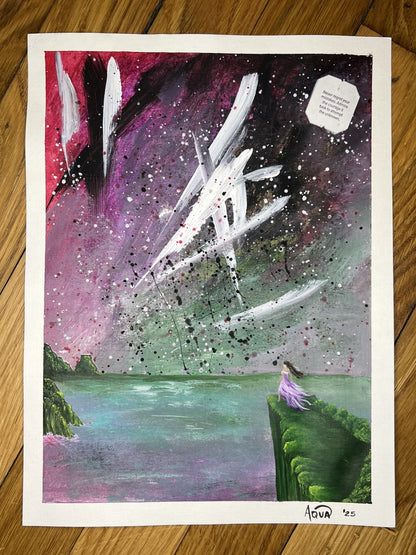 Original spiritual acrylic painting of a woman, courage, emotion, abstract.