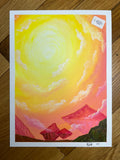 9x12 acrylic painting in yellow, orange, and red symbolizing infinite love