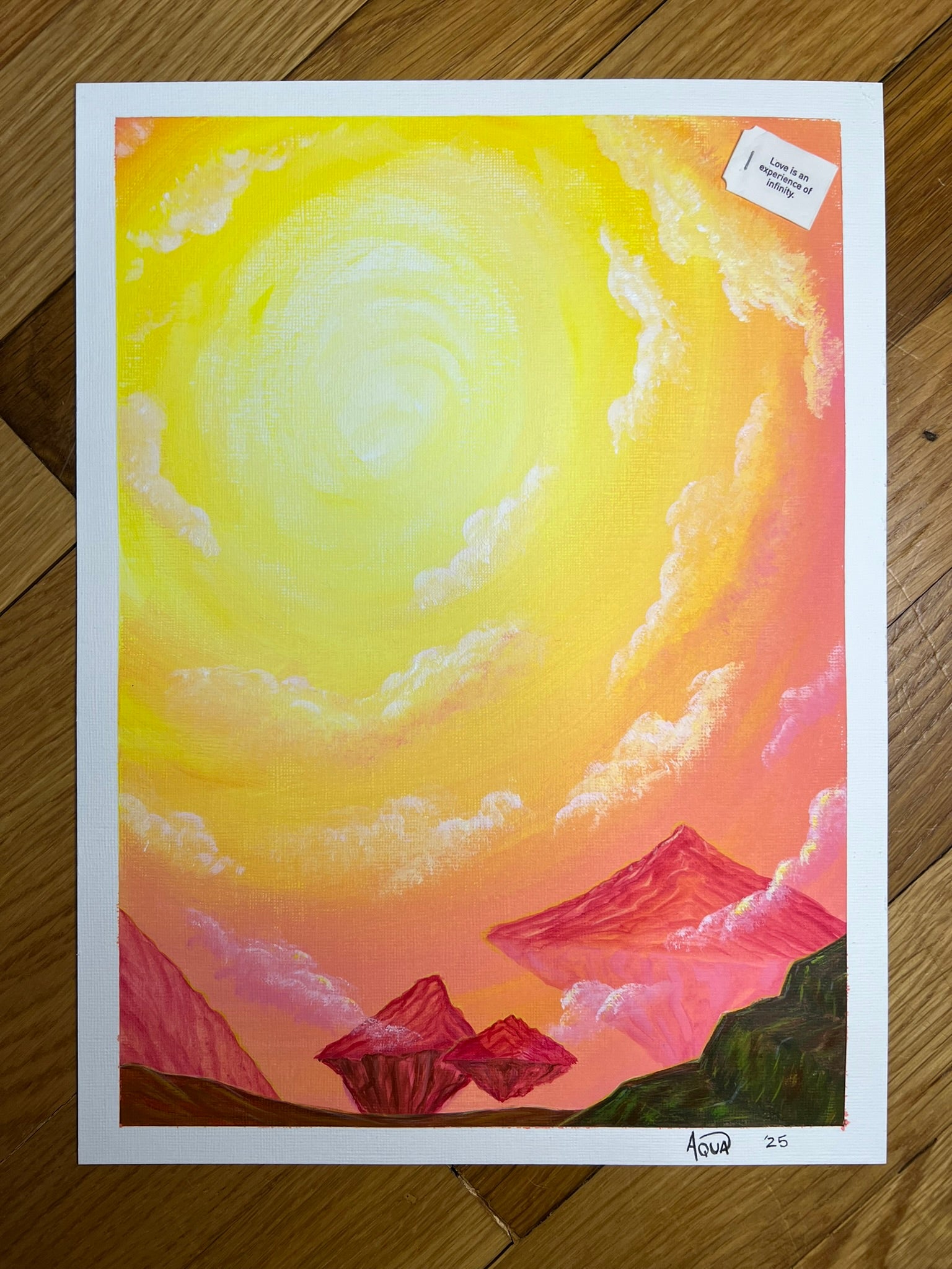 9x12 acrylic painting in yellow, orange, and red symbolizing infinite love