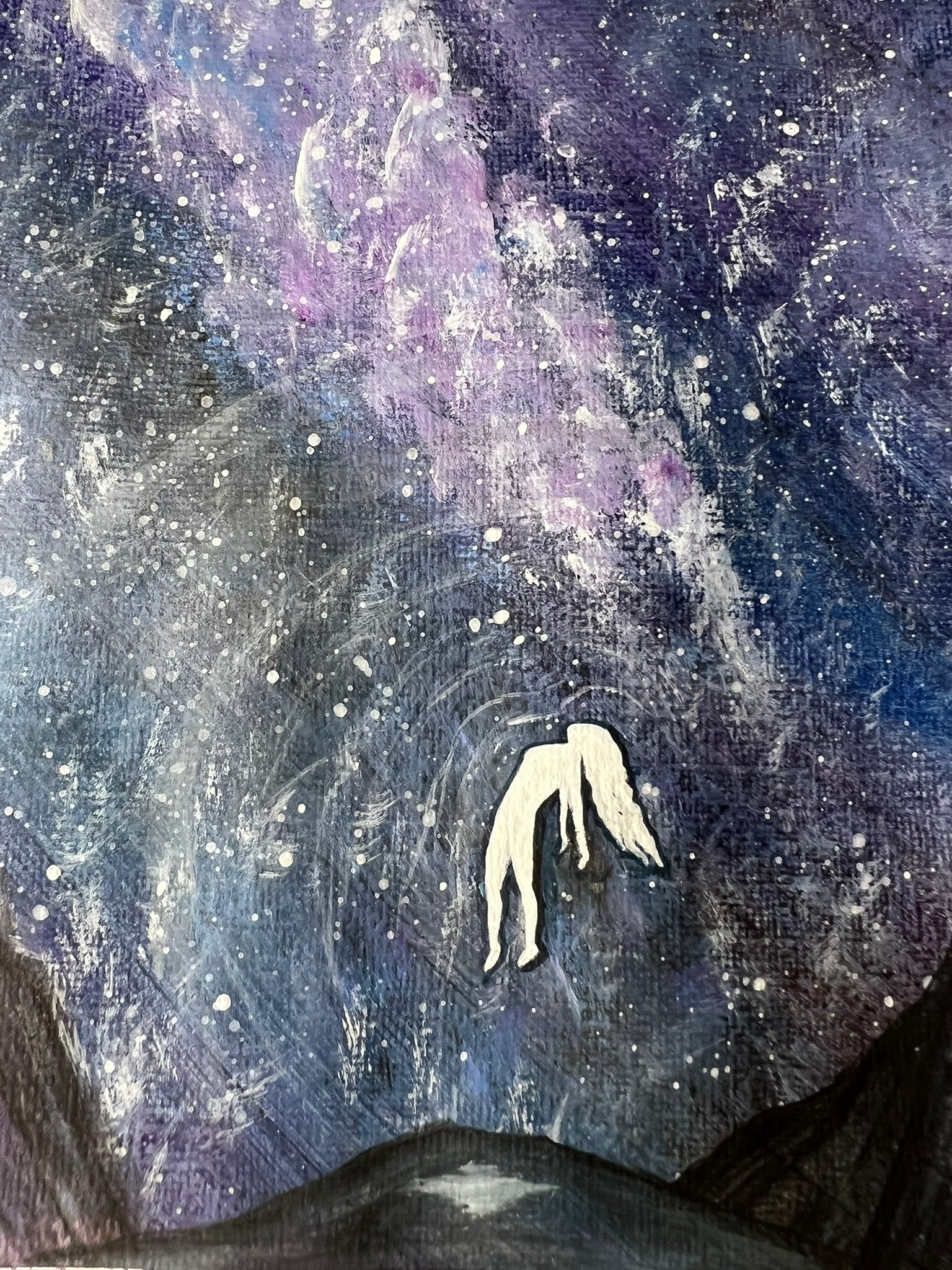 Spiritual artwork featuring a Milky Way galaxy and glowing woman rising from below